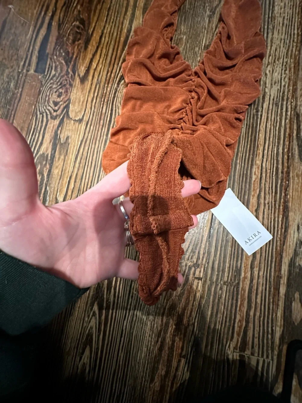 AKIRA Rusty Orange Ruched Bodysuit